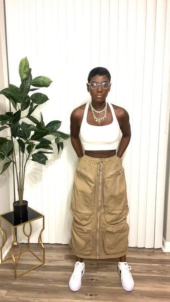 Khaki Cargo Skirt